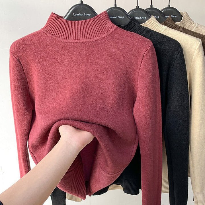 Namita fleece-lined turtleneck knit sweater in white, long sleeve women's winter style