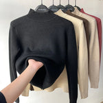 Namita fleece-lined turtleneck knit sweater in white, long sleeve women's winter style