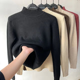 Namita fleece-lined turtleneck knit sweater in white, long sleeve women's winter style