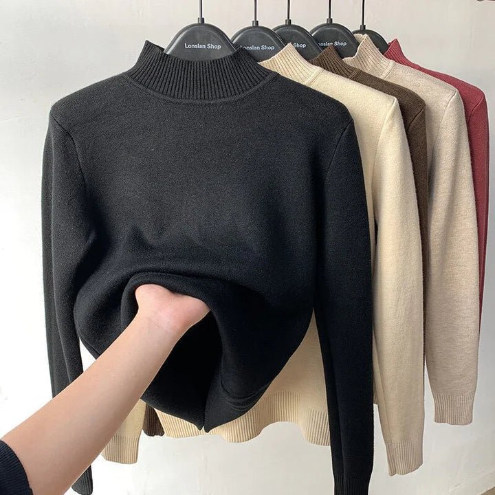 Namita fleece-lined turtleneck knit sweater in white, long sleeve women's winter style