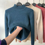 Namita fleece-lined turtleneck knit sweater in white, long sleeve women's winter style