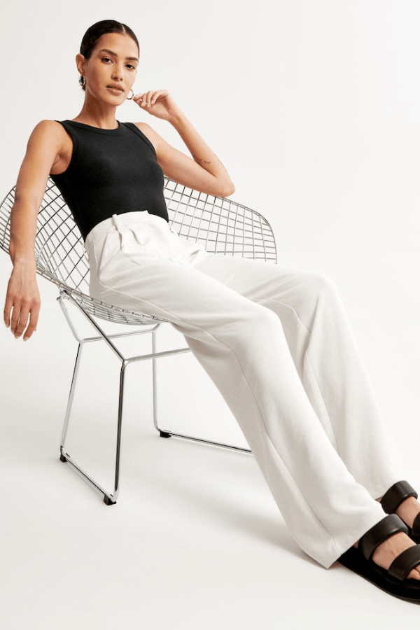 Haidee sleek wide-leg tailored pants for women, shown in a neutral colour