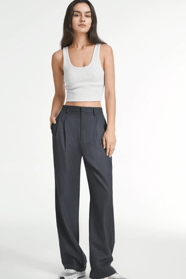 Haidee sleek wide-leg tailored pants for women, shown in a neutral colour