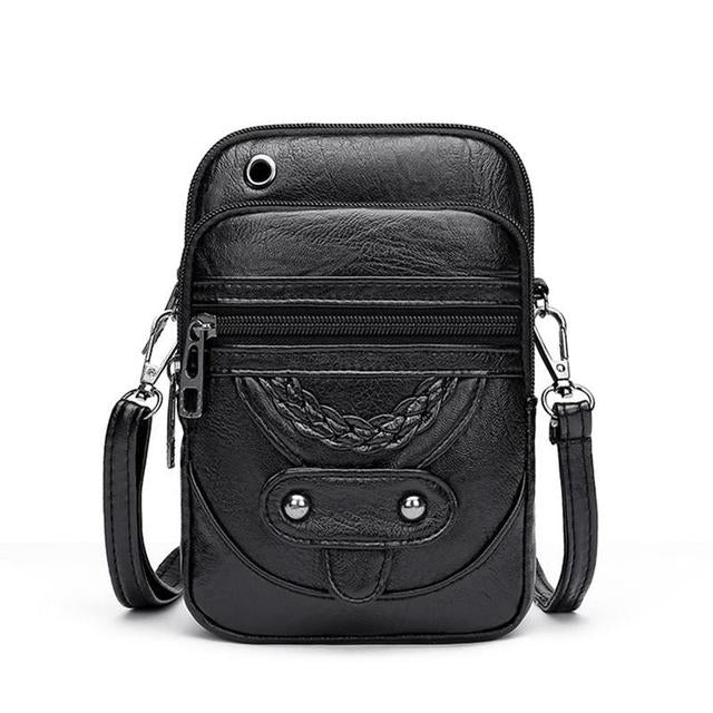 Celeste compact chic crossbody bag with adjustable strap in brown and black
