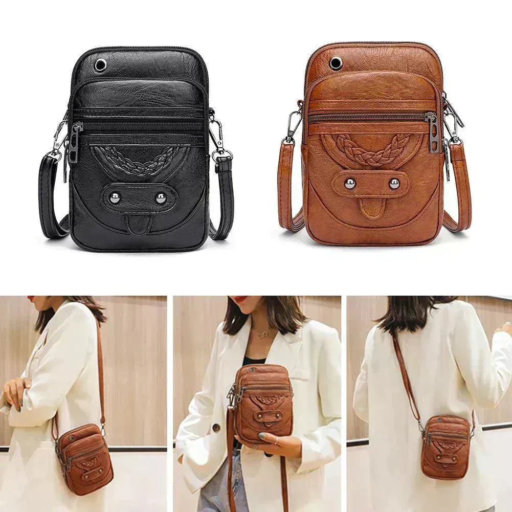 Celeste compact chic crossbody bag with adjustable strap in brown and black