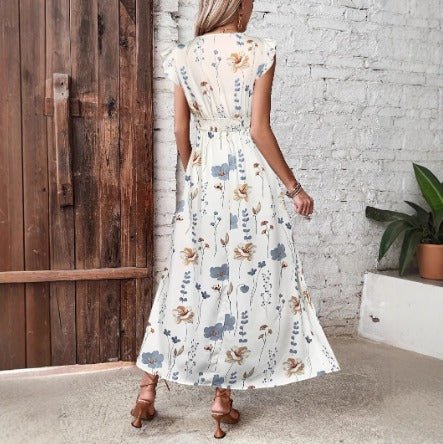 Elsie white collared A-line maxi dress with 3/4 sleeves