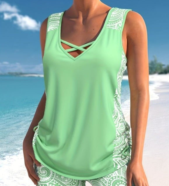 Azari two-piece swim tankini with flattering tummy coverage, shown in a range of colours