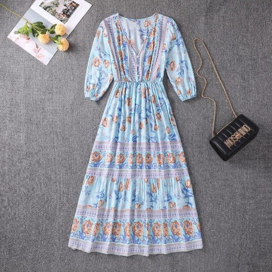 Marino seaside boho tiered maxi dress with paisley print and adjustable waist tie