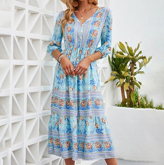 Marino seaside boho tiered maxi dress with paisley print and adjustable waist tie