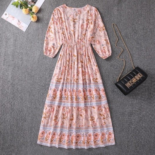 Marino seaside boho tiered maxi dress with paisley print and adjustable waist tie