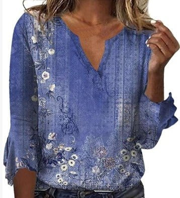 Luisa floral plus size blouse with soft V-neckline and relaxed silhouette