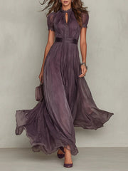 Abrianna elegant keyhole maxi dress in dusty plum with lightly draped sleeves and flowing floor-length silhouette