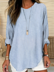 Rhea lightweight striped long-sleeve blouse with relaxed crew neckline