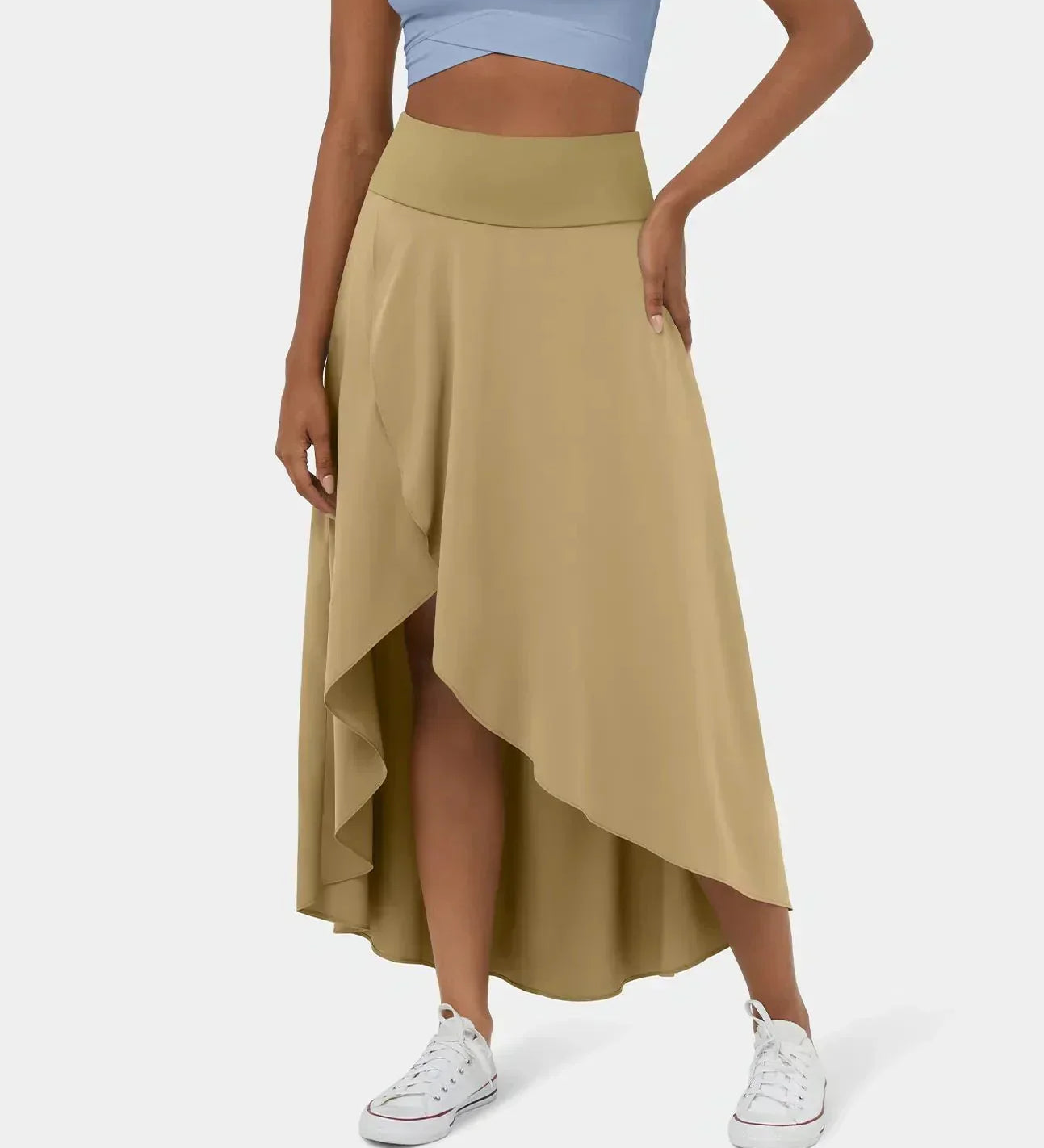 Sia high-waisted flounce skirt with layered high-low hem in several colours