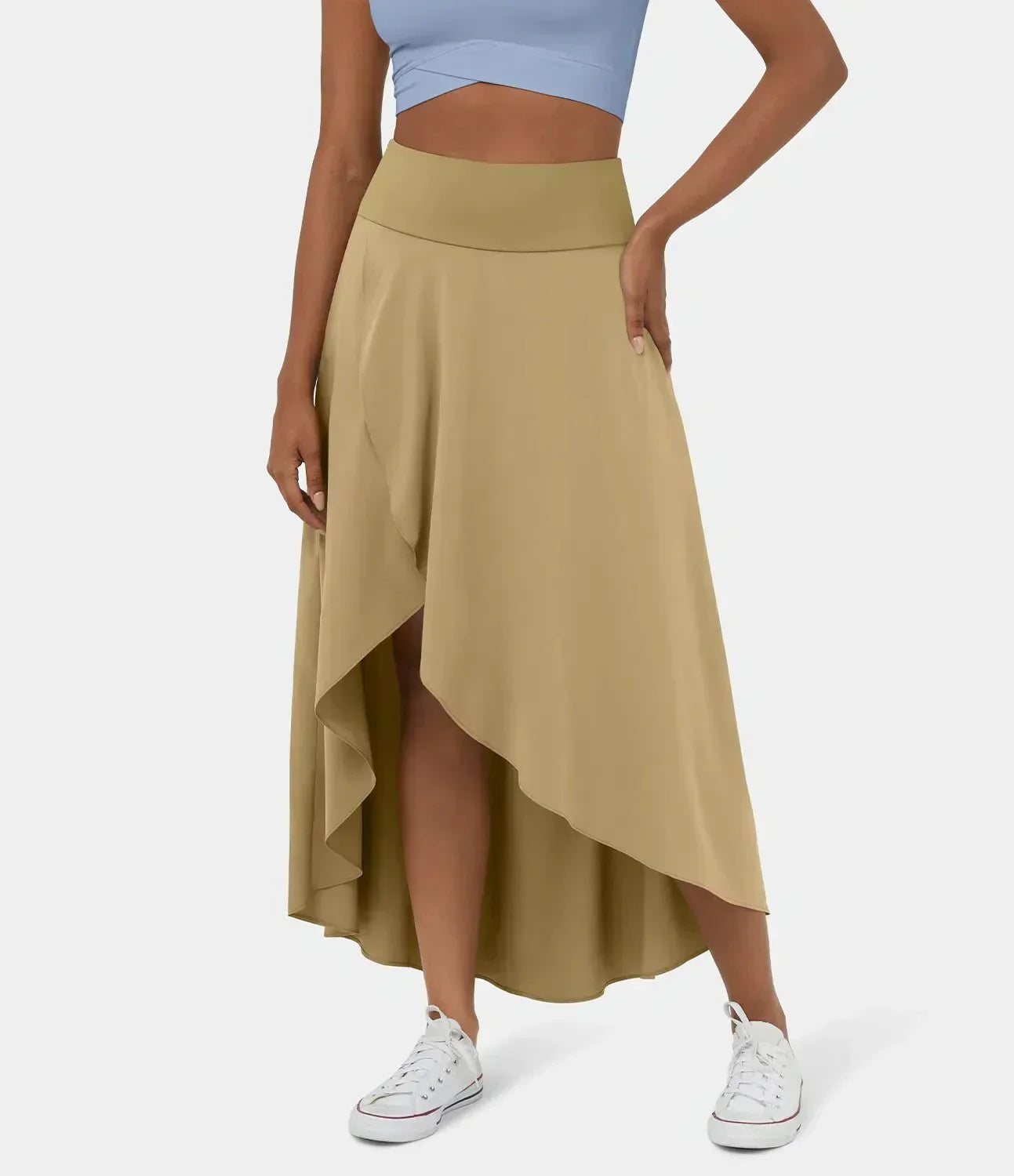 Sia high-waisted flounce skirt with layered high-low hem in several colours