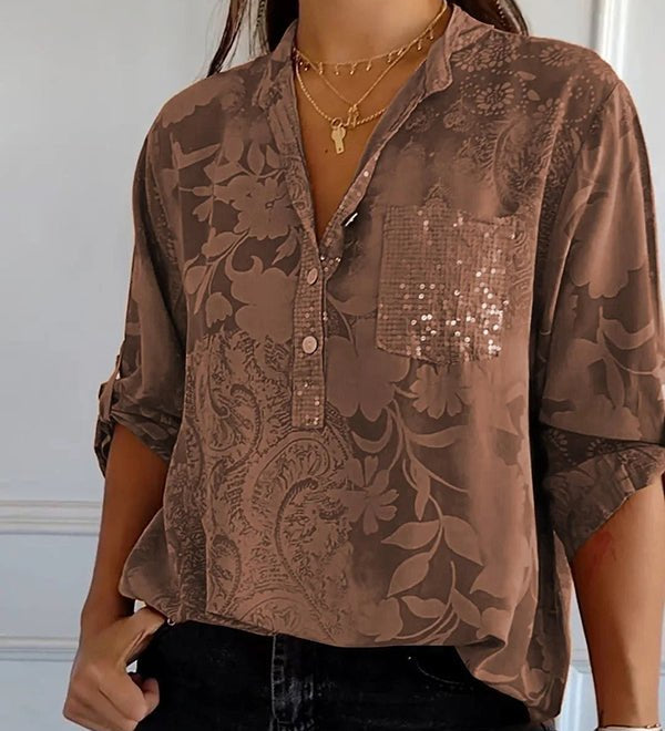 Pauline elegant sequin top with a relaxed hip-length fit, shown in white