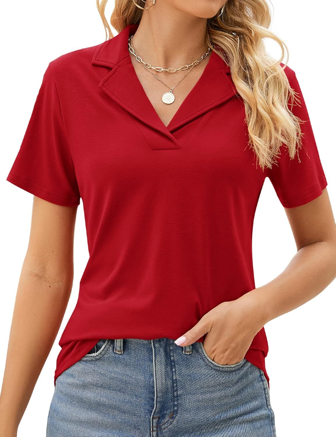 Arya chic polo top with a relaxed mid-hip fit, shown in a solid colour