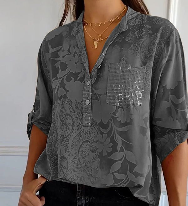 Pauline elegant sequin top with a relaxed hip-length fit, shown in white