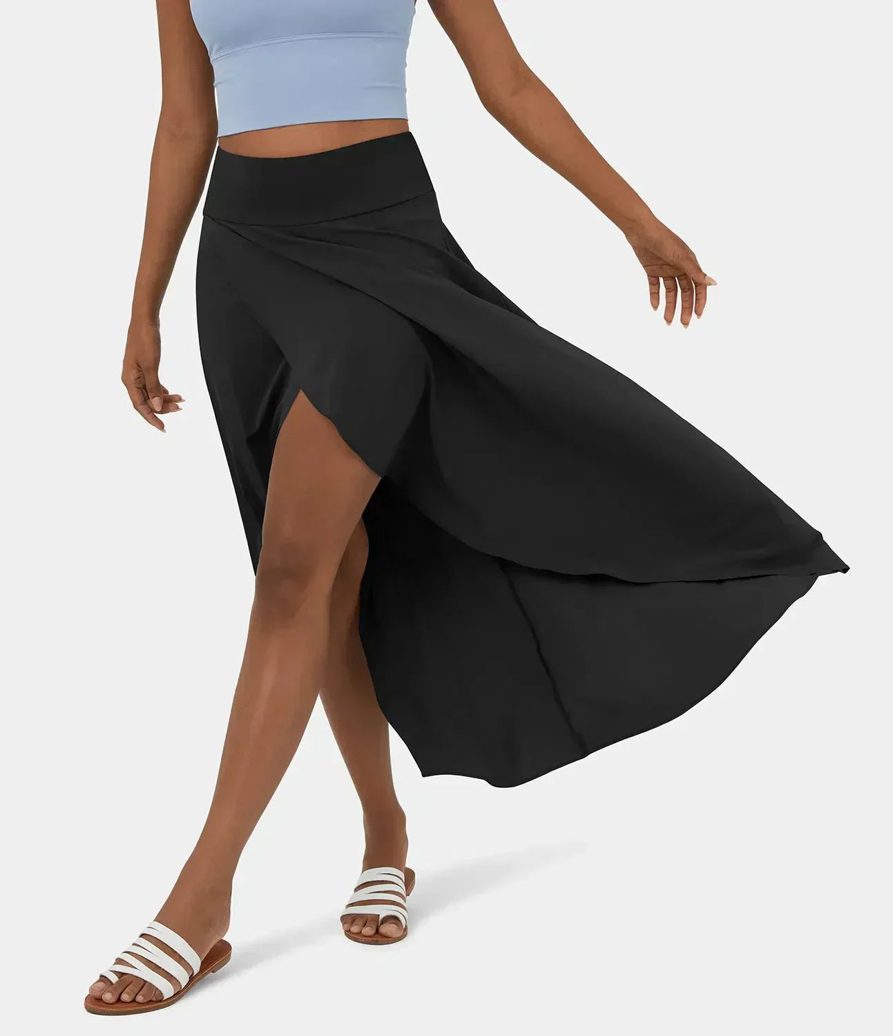 Sia high-waisted flounce skirt with layered high-low hem in several colours