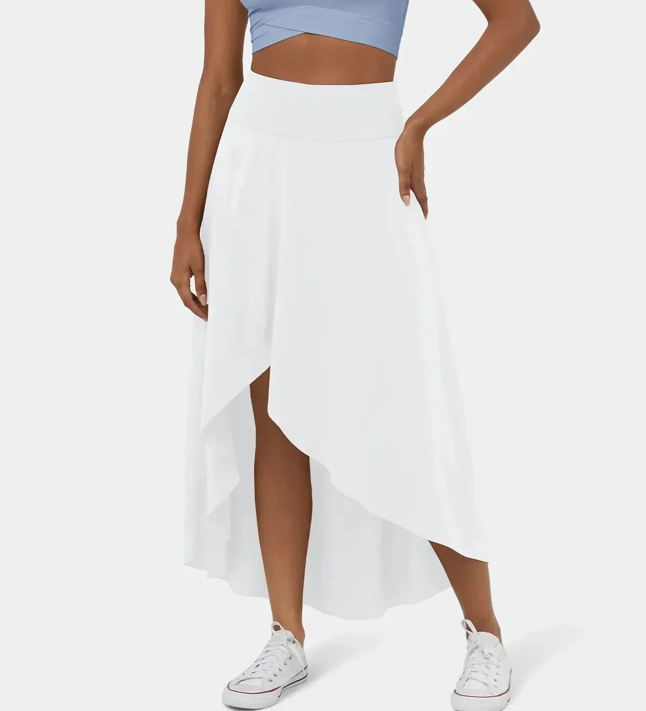 Sia high-waisted flounce skirt with layered high-low hem in several colours