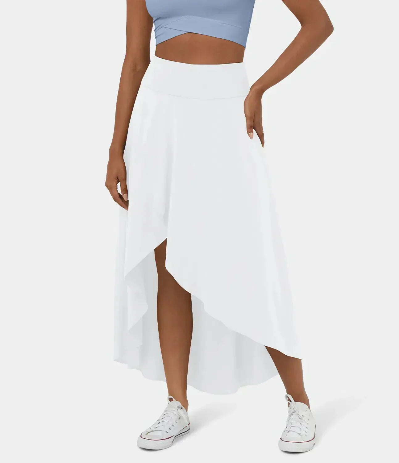 Sia high-waisted flounce skirt with layered high-low hem in several colours
