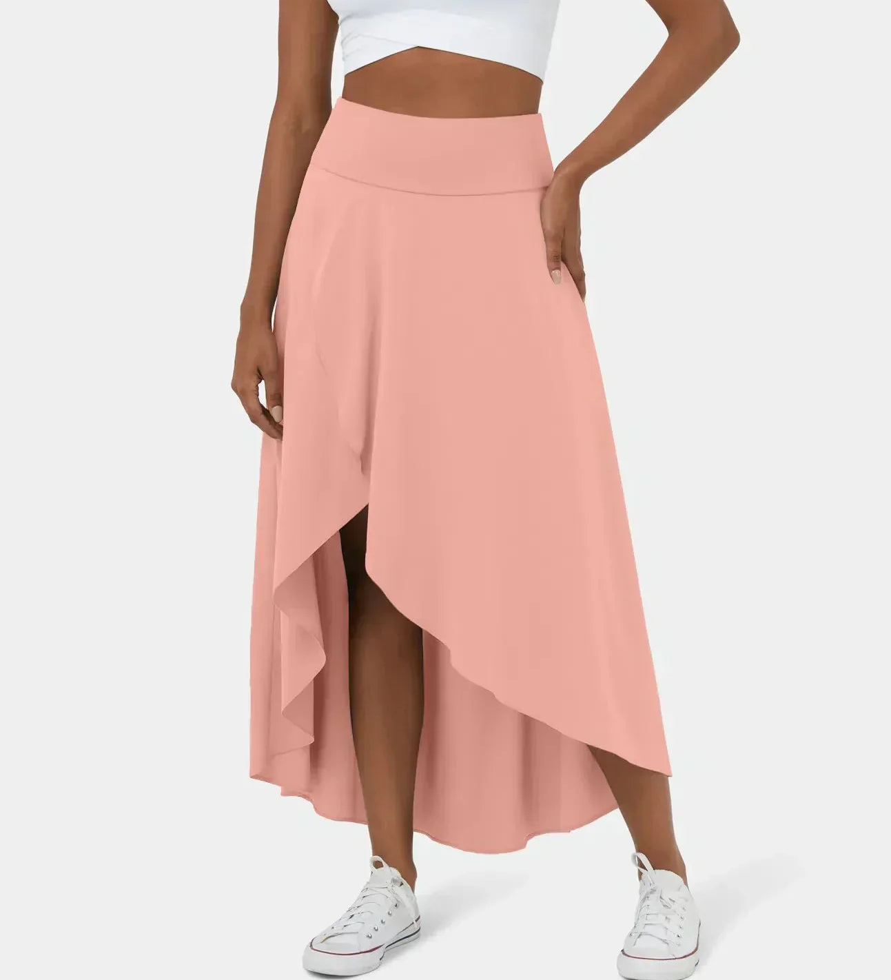 Sia high-waisted flounce skirt with layered high-low hem in several colours