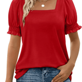 Ira soft square neck top with smocked sleeves shown on a model