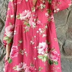 Maddie pink rose floral V-neck shirt dress with three-quarter sleeves