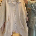 Lineth casual buttoned linen-cotton blouse with shirt collar and 3/4 sleeves