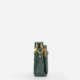 Kaya's Jewel full-grain leather shoulder bag shown in brown, blue, black and green