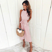 Juna striped jumpsuit shown in a relaxed, flattering one-piece silhouette