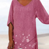 Luisa floral plus size blouse with soft V-neckline and relaxed silhouette