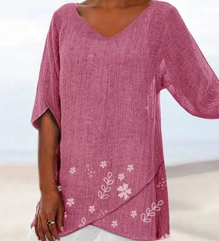 Luisa floral plus size blouse with soft V-neckline and relaxed silhouette