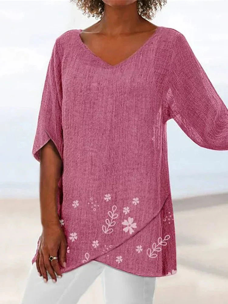Luisa floral plus size blouse with soft V-neckline and relaxed silhouette