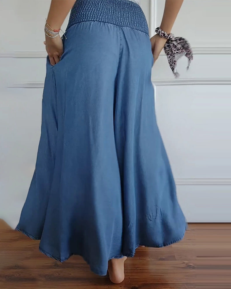 Miray high-waist wide-leg pants with soft elastic waistband in gray