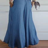 Miray high-waist wide-leg pants with soft elastic waistband in gray