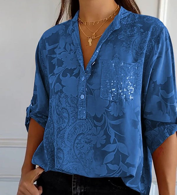 Pauline elegant sequin top with a relaxed hip-length fit, shown in white