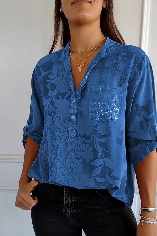 Pauline elegant sequin top with a relaxed hip-length fit, shown in white