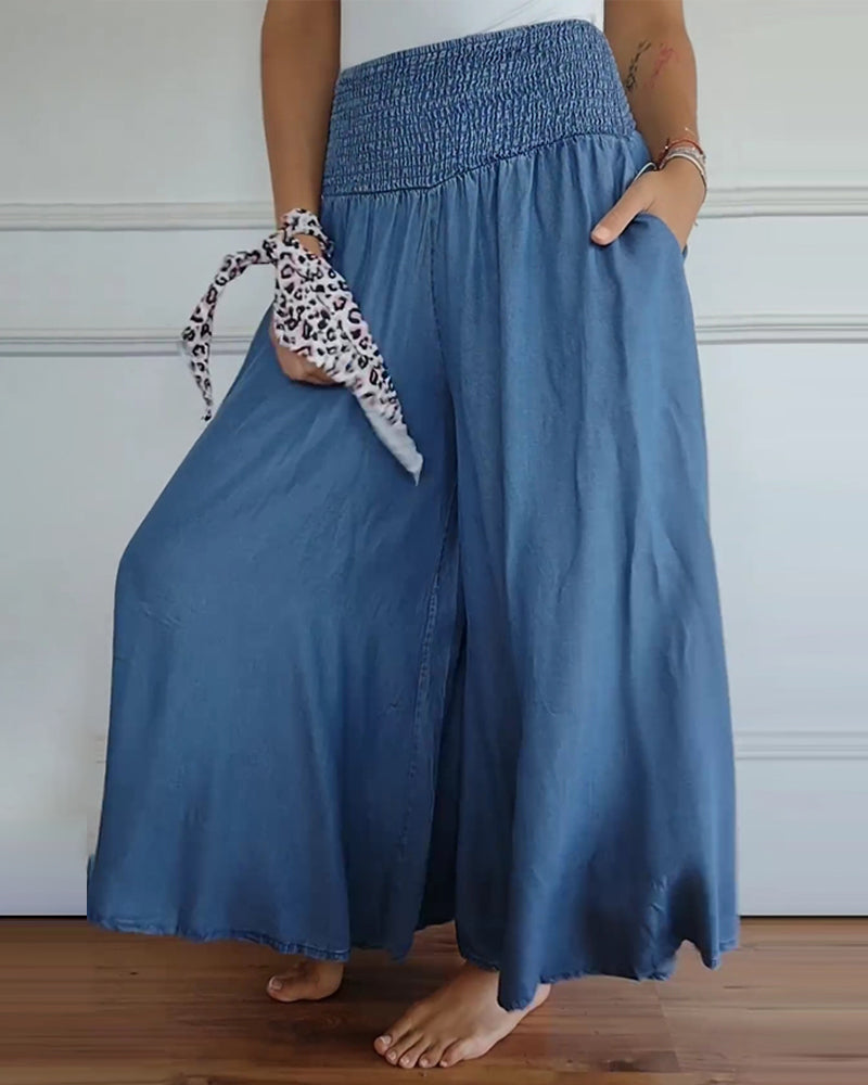 Miray high-waist wide-leg pants with soft elastic waistband in gray