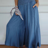Miray high-waist wide-leg pants with soft elastic waistband in gray