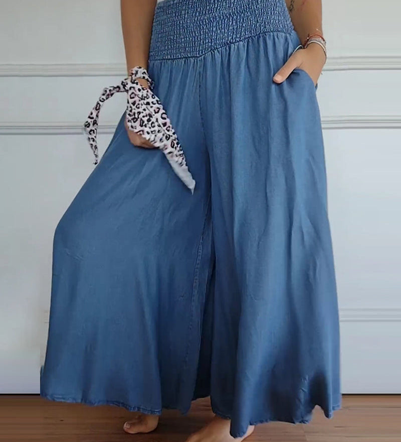 Miray high-waist wide-leg pants with soft elastic waistband in gray