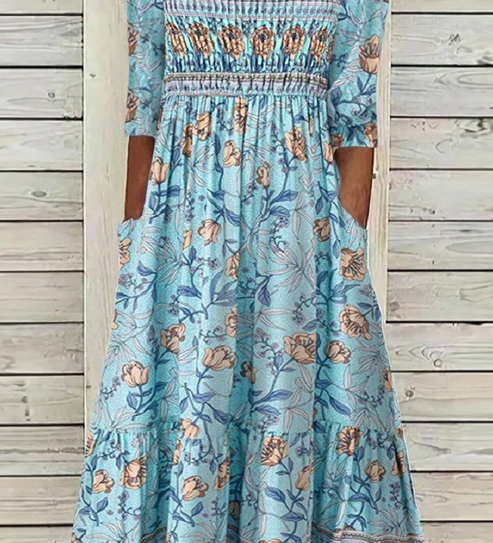 Aphra Petal Muse Dress in blue with a flowy silhouette and round neckline