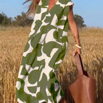 Amelia printed V-neck A-line dress in a flowing silhouette