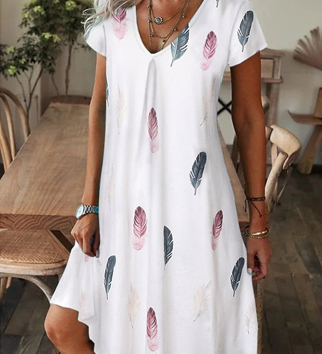Amala Coastal Bloom floral mini dress with V-neckline and relaxed A-line silhouette