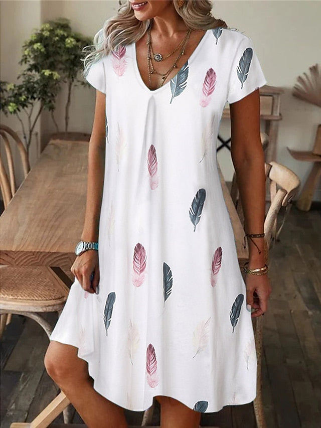 Amala Coastal Bloom floral mini dress with V-neckline and relaxed A-line silhouette