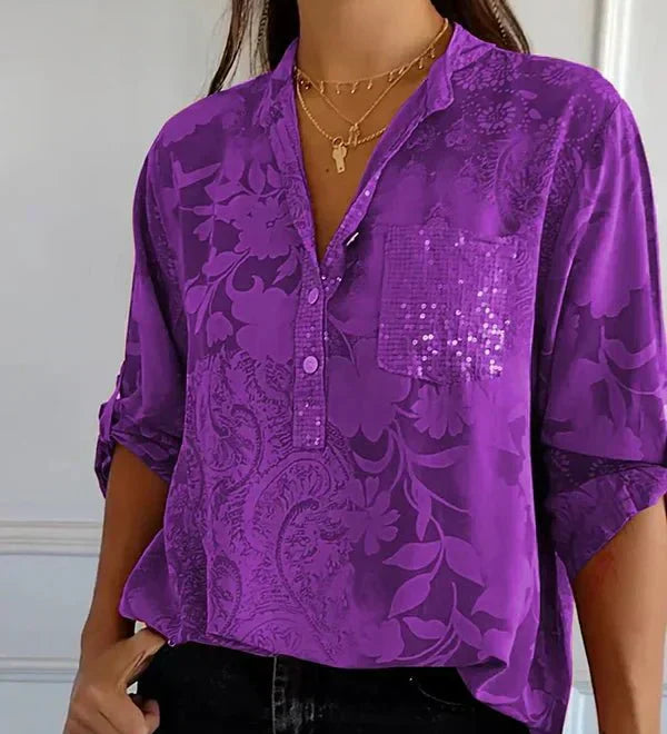 Pauline elegant sequin top with a relaxed hip-length fit, shown in white