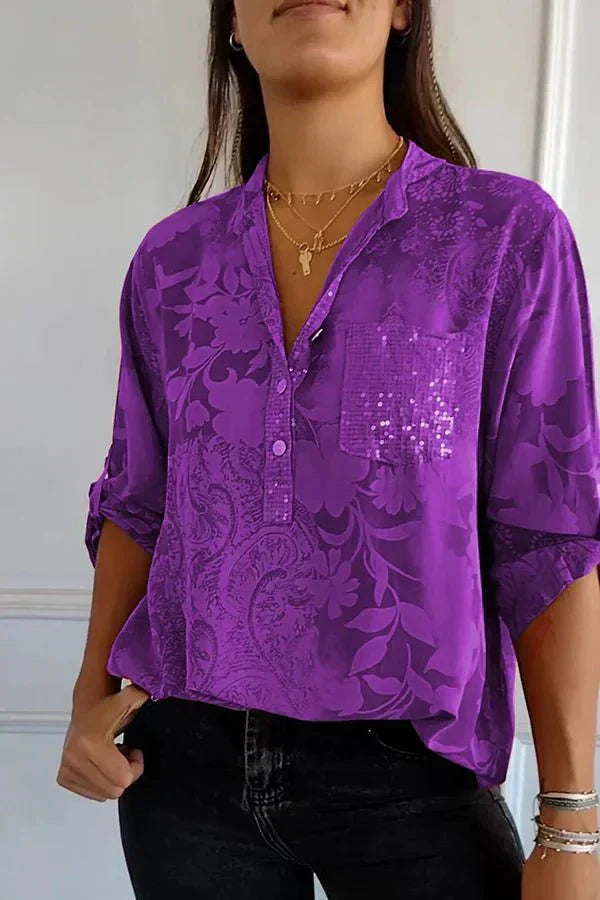 Pauline elegant sequin top with a relaxed hip-length fit, shown in white