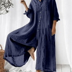 Bria luxe wide-leg linen jumpsuit with mid-waist fit shown in a relaxed silhouette