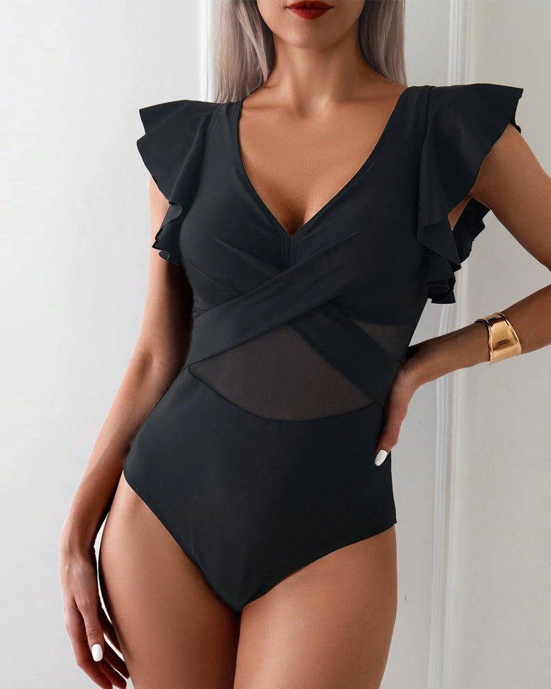 Juliet black ruffled one-piece swimsuit with a flattering feminine silhouette