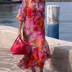 Tasia floral maxi dress with lantern sleeves and flowing shift silhouette